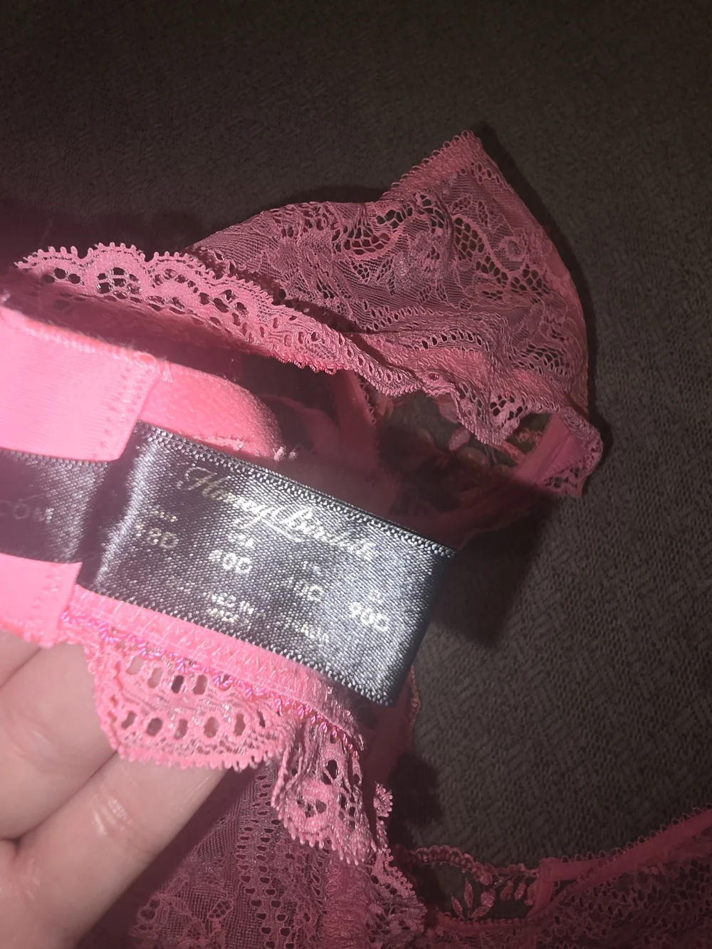 Honey Birdette Neon Pink Sheer Lace Underwire Bra & Thong Set